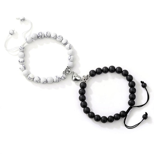 Couple Bracelet with Black and White Pearl