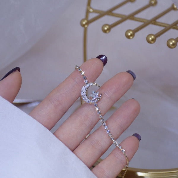 Women's Crescent Moon Bracelet with Cubic Zirconia Chain