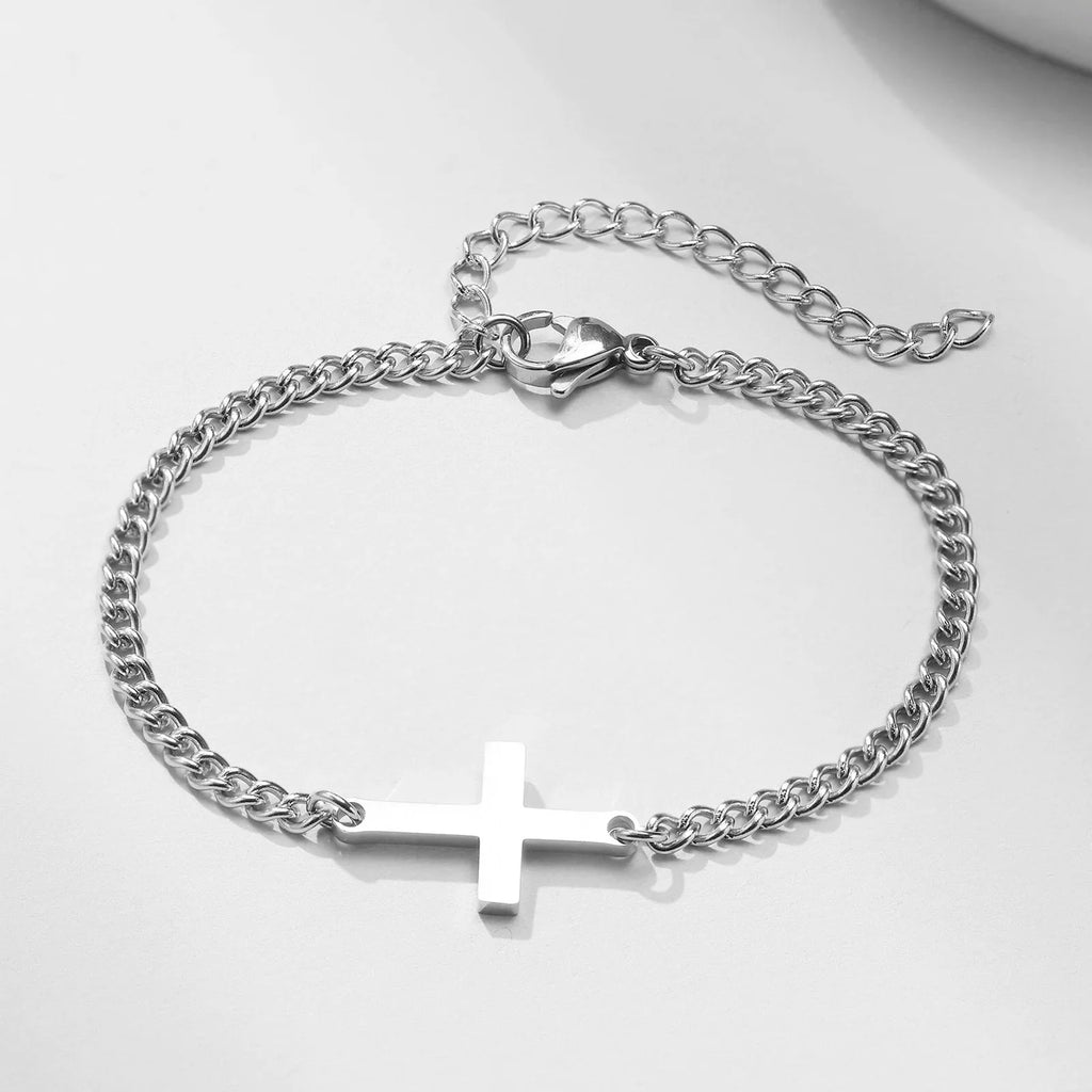 Cross Bracelet Curb Chain For Men Or Women Silver