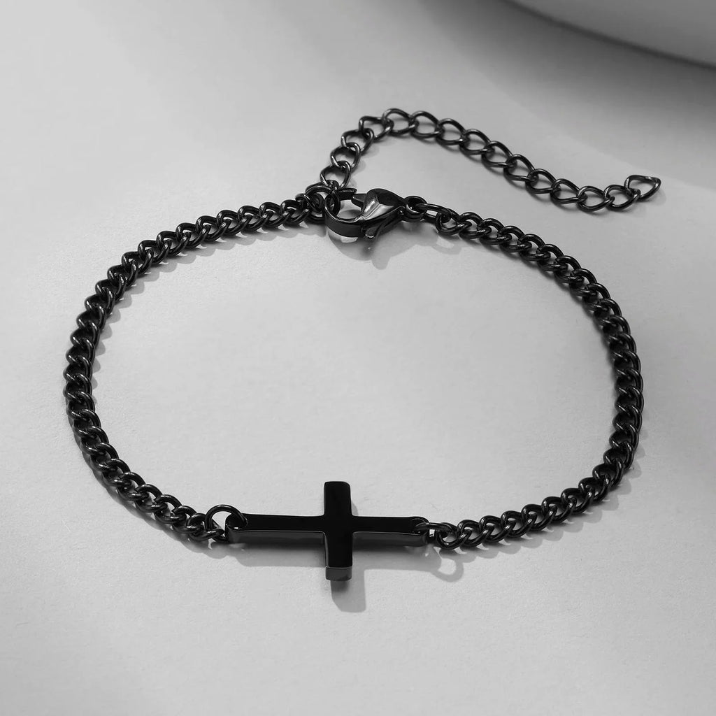 Cross Bracelet Curb Chain For Men Black