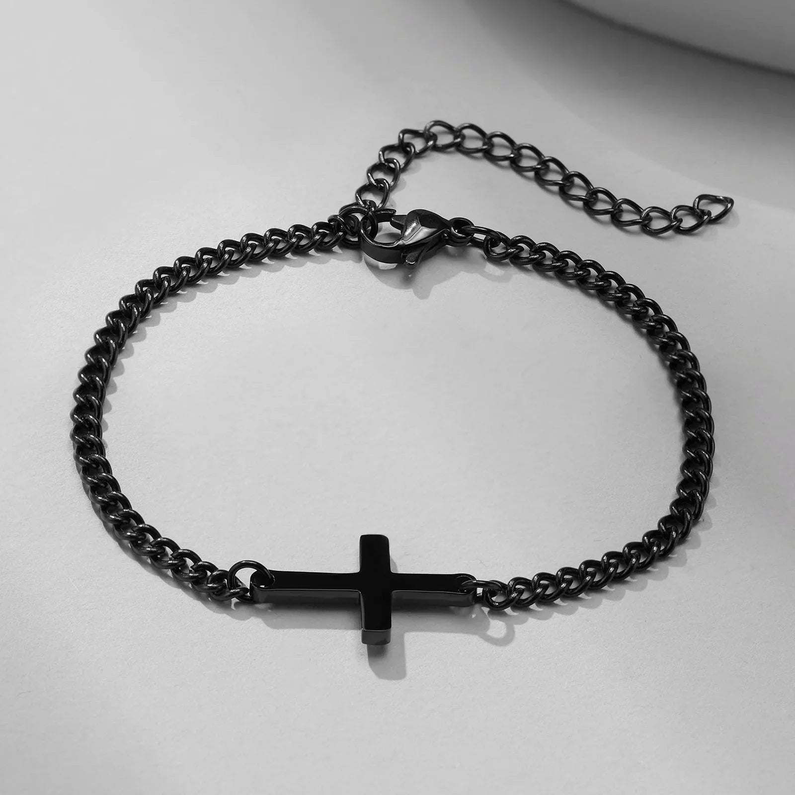 Cross Bracelet Curb Chain For Men Black