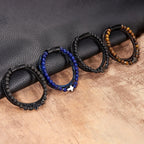 Cross Rosary Bracelet with Natural Stones and Leather