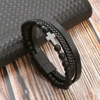 Cross Rosary Bracelet with Natural Stones and Leather