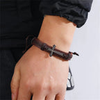 Brown Leather Cross Bracelet for Men