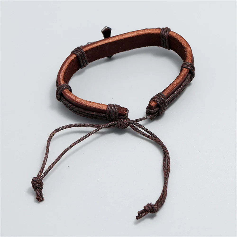 Brown Leather Cross Bracelet for Men