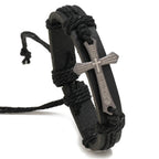 Black Leather Cross Bracelet for Men
