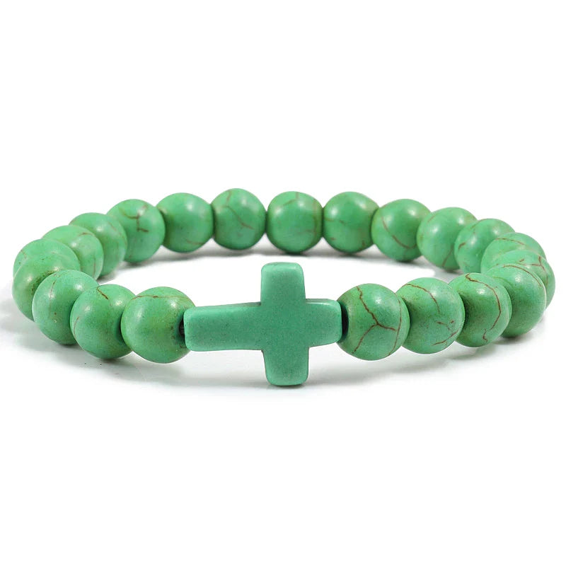 Green Natural Stone Cross Bracelet 