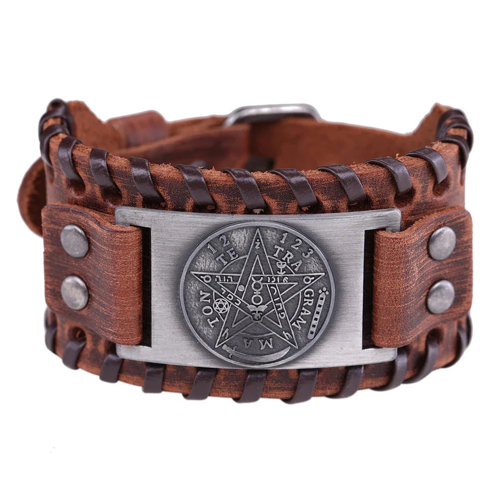 Leather Bracelet Pentacle Witchcraft Wiccan Chain Bracelet 1