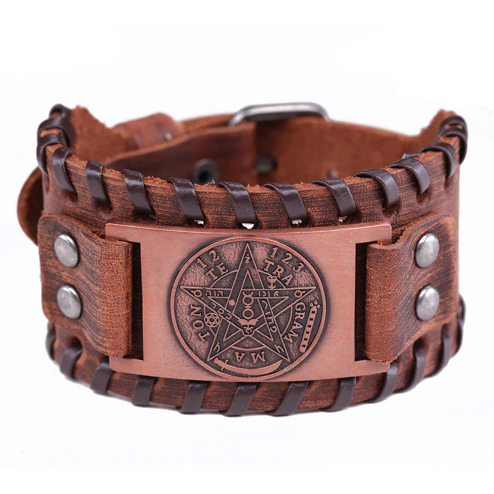 Leather Bracelet Pentacle Witchcraft Wiccan Chain Bracelet 3