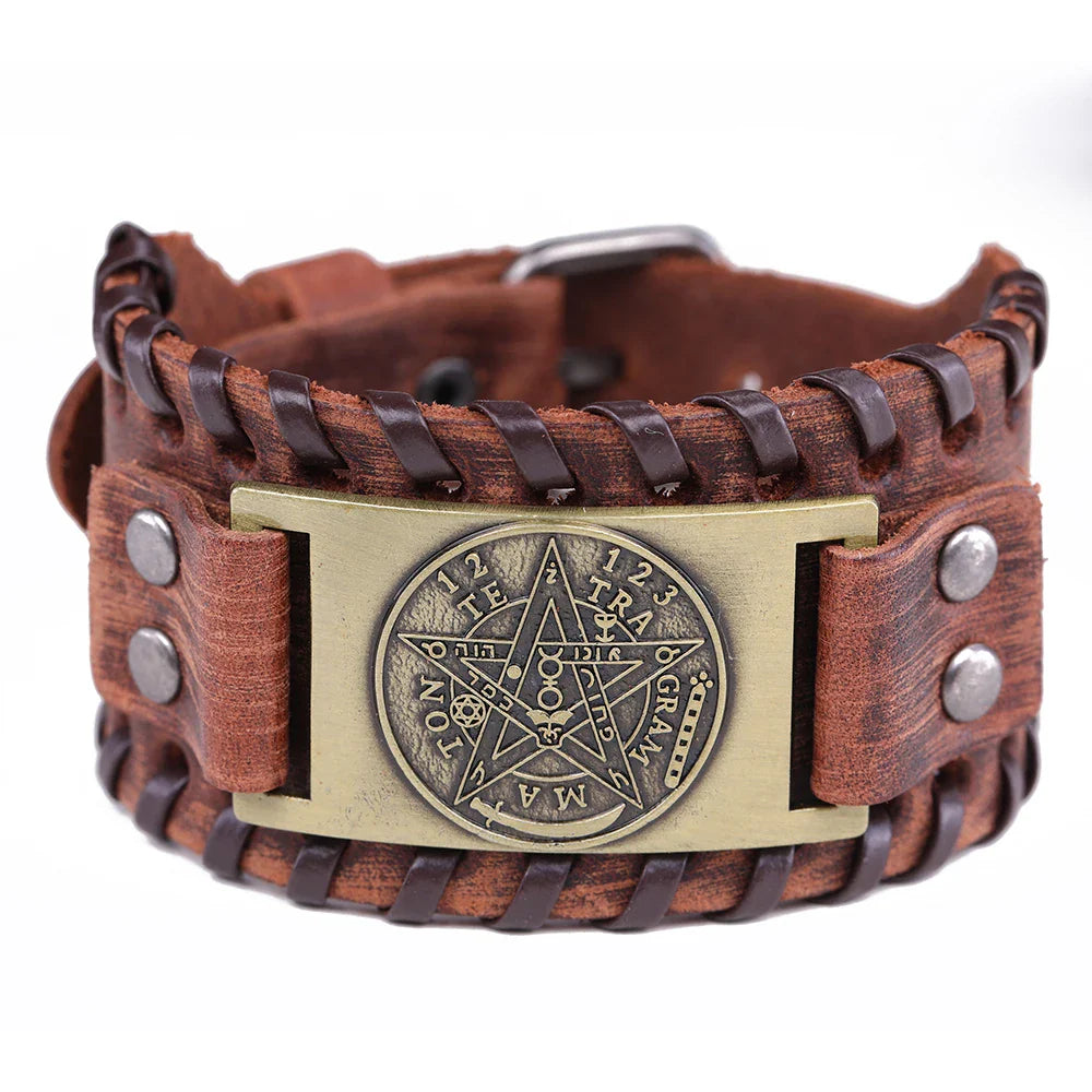 Leather Bracelet Pentacle Witchcraft Wiccan Chain Bracelet 2