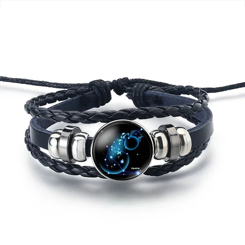 12 Constellation Zodiac Sign Leather Bracelet Aquarius