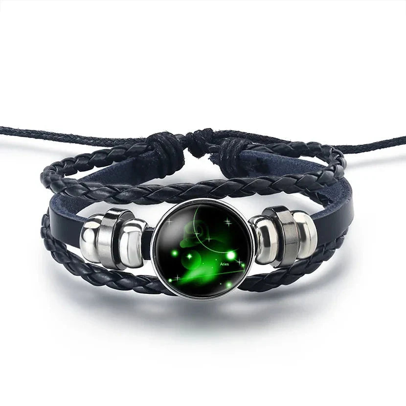 12 Constellation Zodiac Sign Leather Bracelet Aries