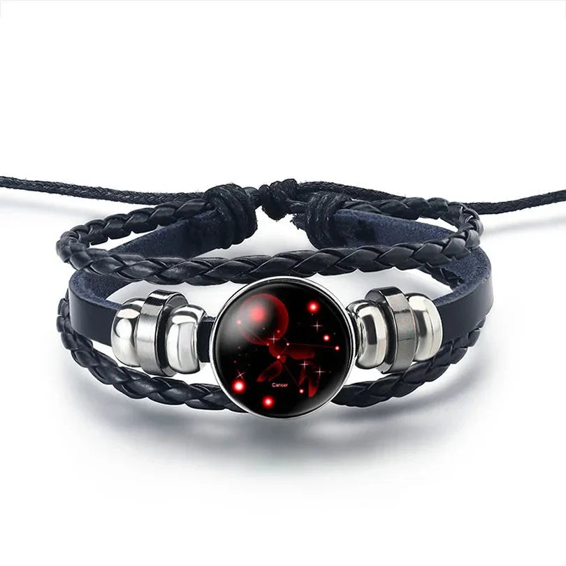 12 Constellation Zodiac Sign Leather Bracelet Cancer