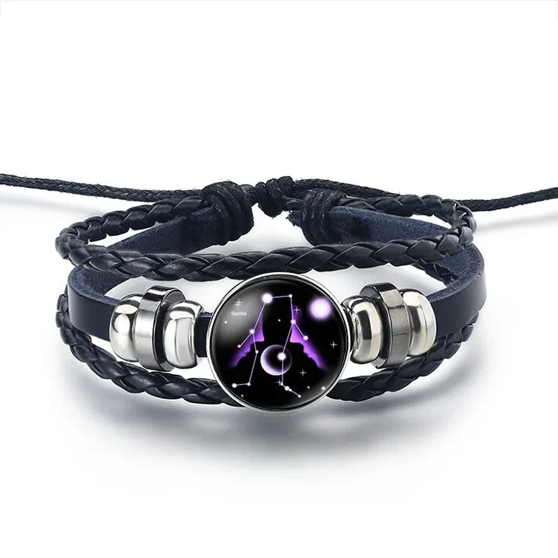 12 Constellation Zodiac Sign Leather Bracelet Gemini