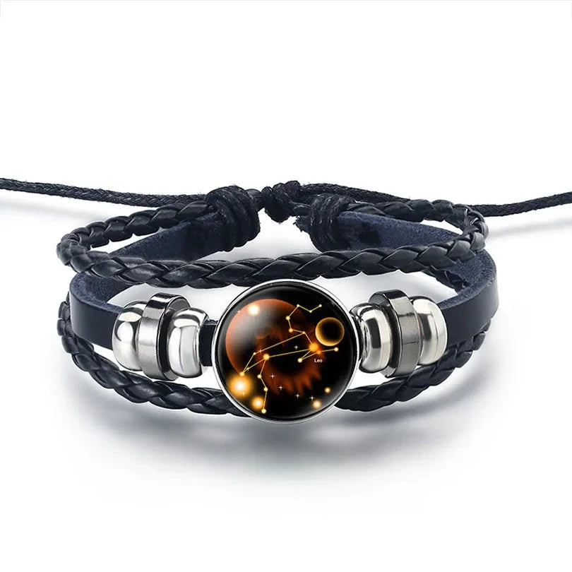 12 Constellation Zodiac Sign Leather Bracelet Leo