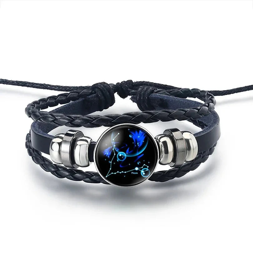 12 Constellation Zodiac Sign Leather Bracelet Pisces