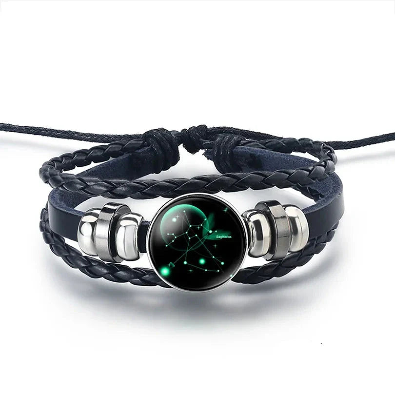 12 Constellation Zodiac Sign Leather Bracelet Sagittarius