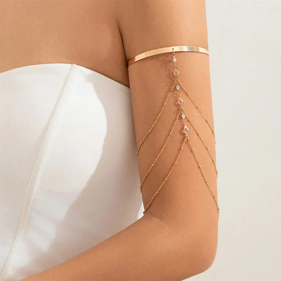 Elegant Women's Arm Bracelet - Upper Arm Ornament and Bicep Chain Jewelry gold