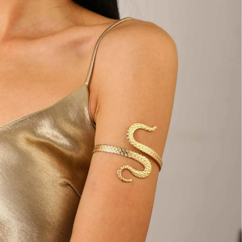 Women's Arm Bracelet Snake Tail - Arm Chain Ornament and Gold Bicep Jewelry