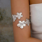 Women's arm bracelet - silver flower petal biceps chain
