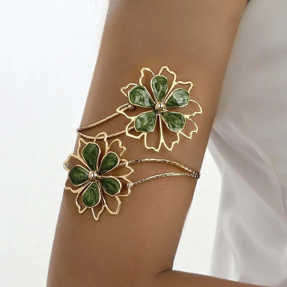 Women's Flower Arm Bracelet - Green Bicep Chain