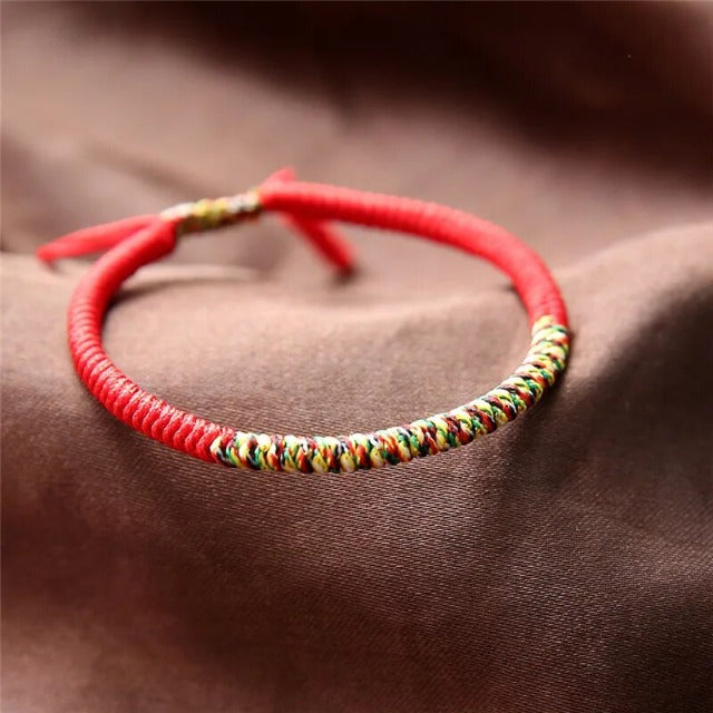 Tibetan Good Luck Bracelet in Red Cotton