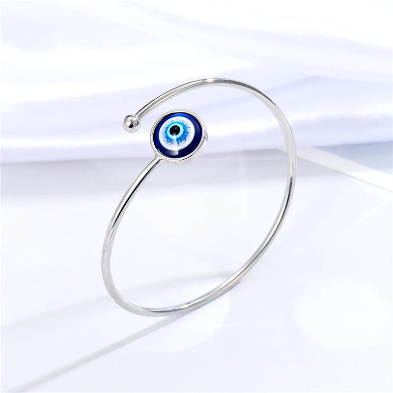 Turkish Blue Evil Eye Charm Bracelet silver
