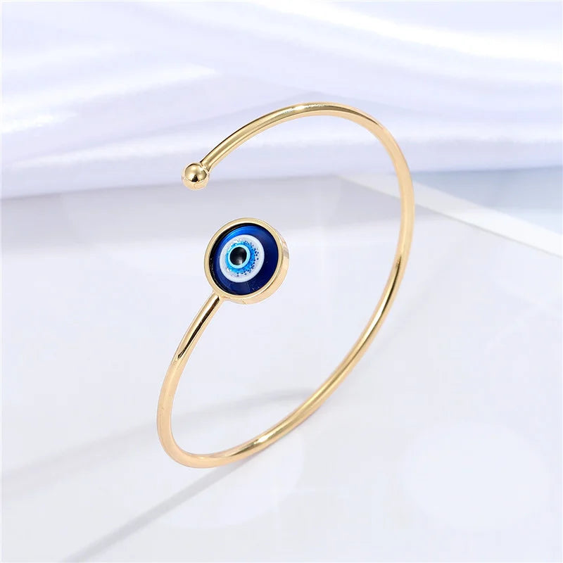 Turkish Blue Evil Eye Charm Bracelet gold