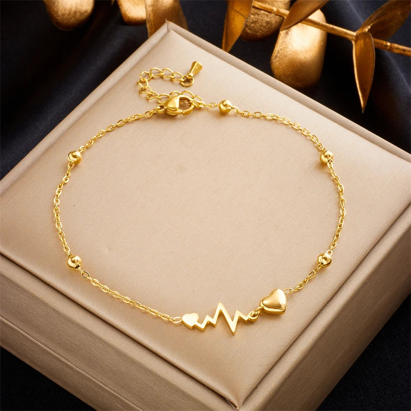 Anklet Bracelet with Hearts and Electrocardiogram