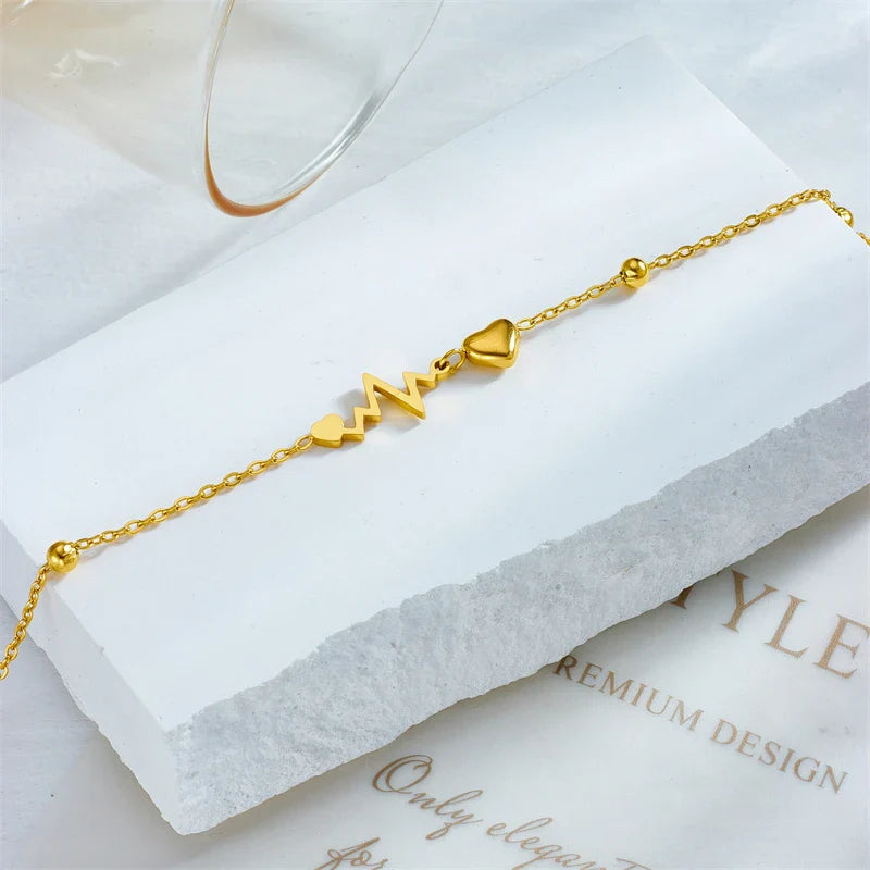 Anklet Bracelet with Hearts and Electrocardiogram