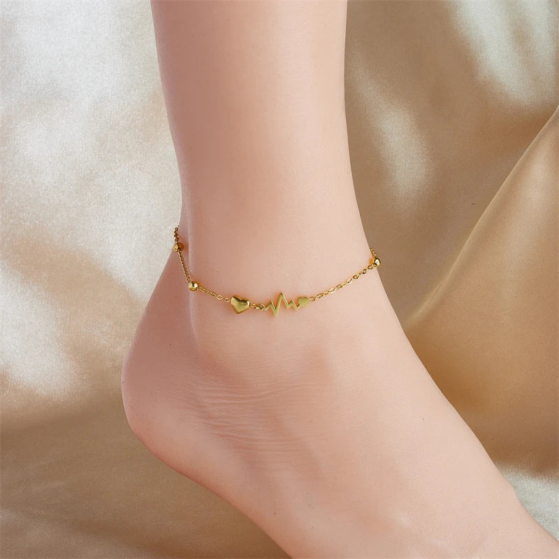 Anklet Bracelet with Hearts and Electrocardiogram