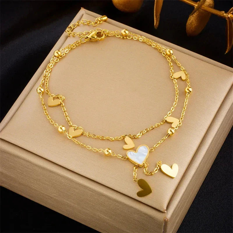 Double Row Heart Anklet Bracelet
