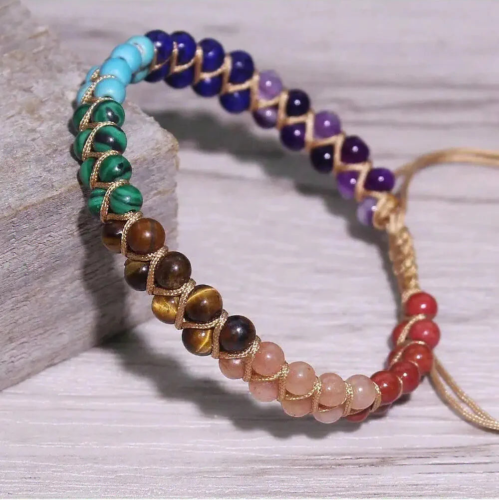 Natural stone 7 chakra ankle bracelet