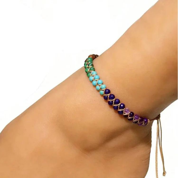 Natural stone 7 chakra ankle bracelet