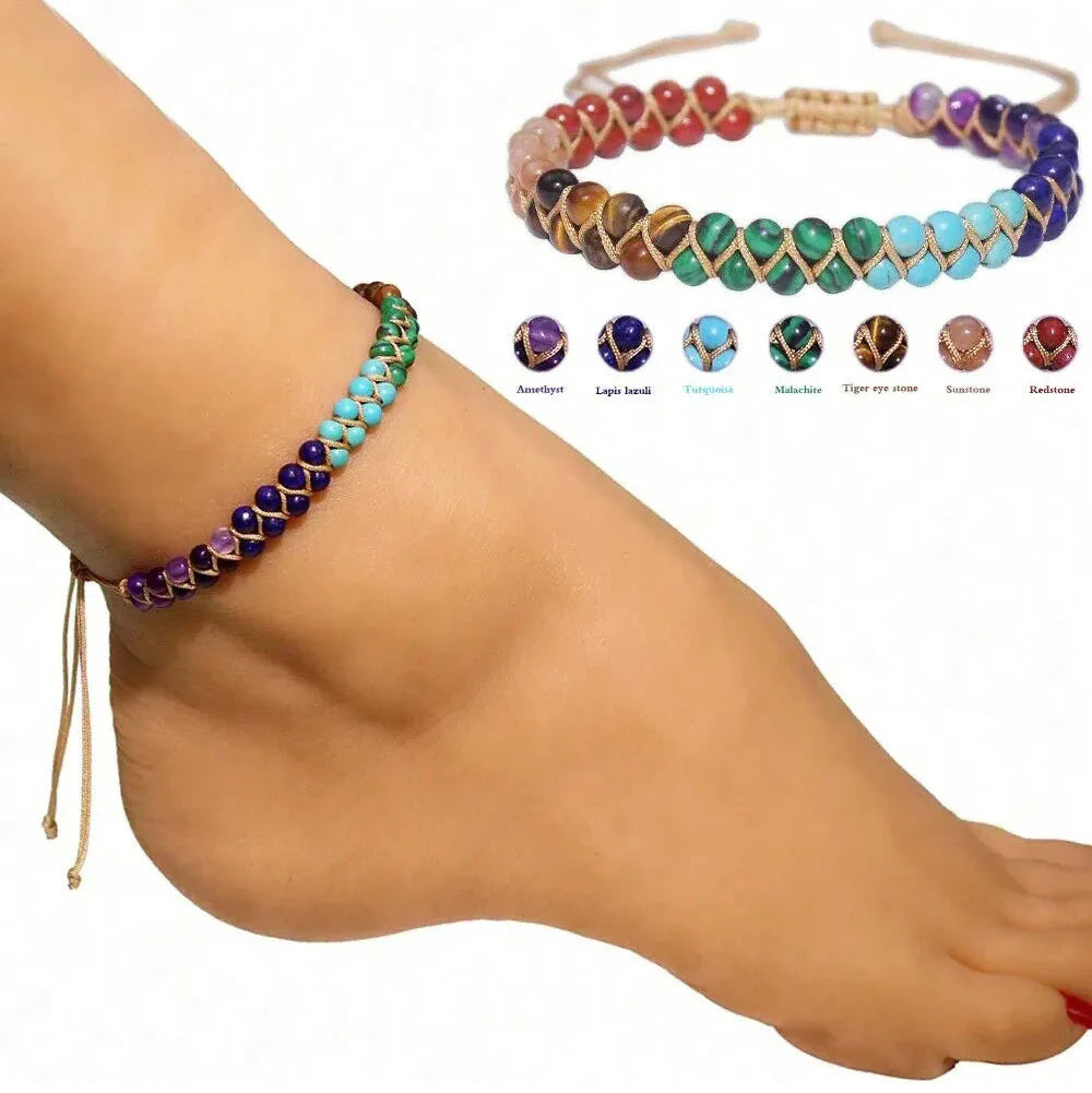 Natural stone 7 chakra ankle bracelet