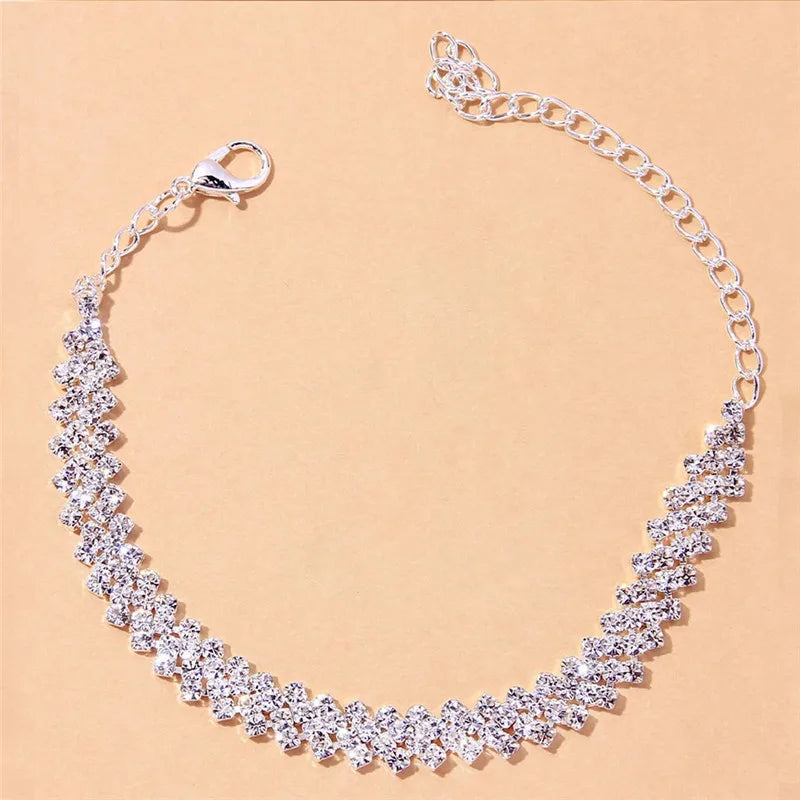 Gold and Silver Ankle Bracelet with Diamonds for Women