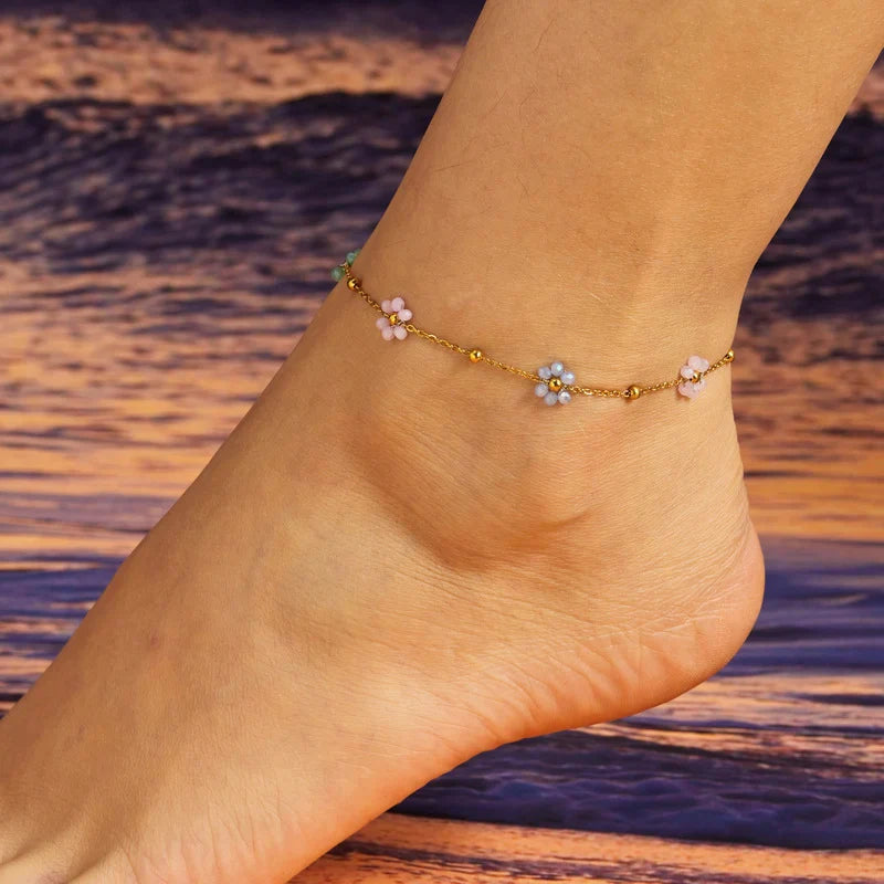 Ankle Bracelet with Colorful Flowers