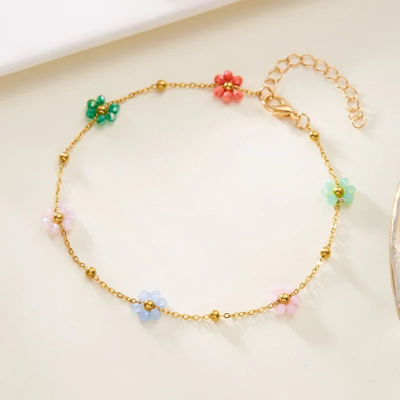 Ankle Bracelet with Colorful Flowers