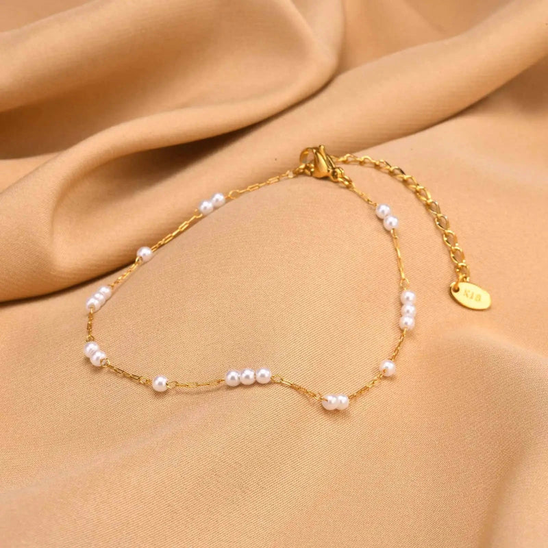 Anklet Bracelet with White Pearls
