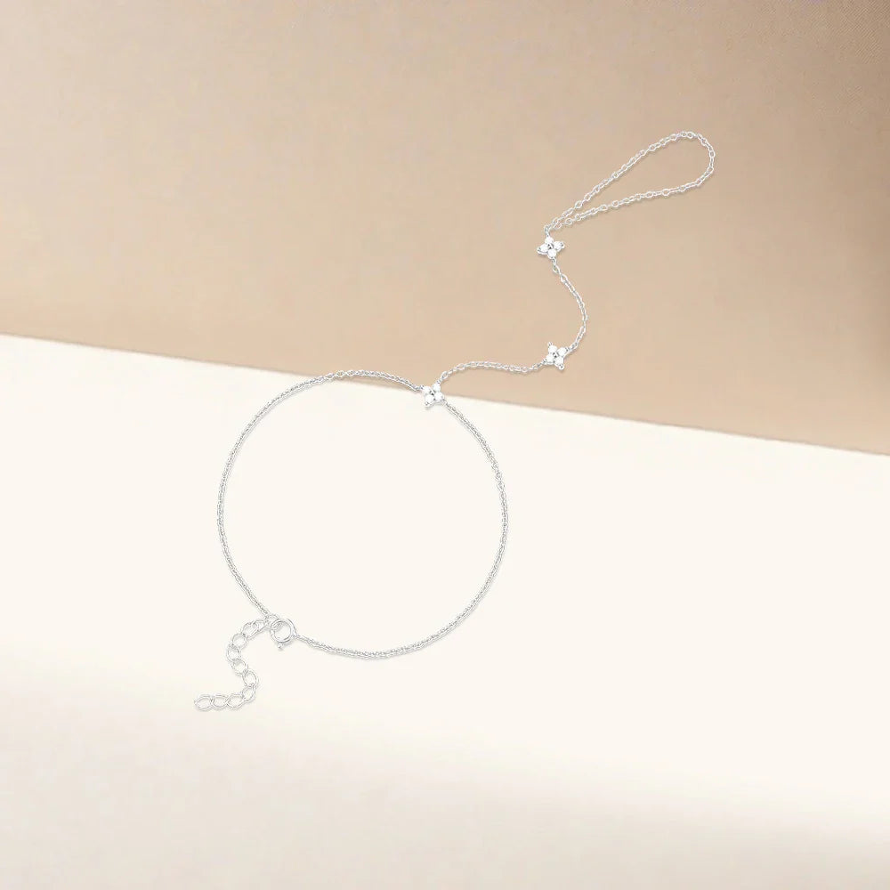 Silver Zircon Flower Hand Chain Bracelet