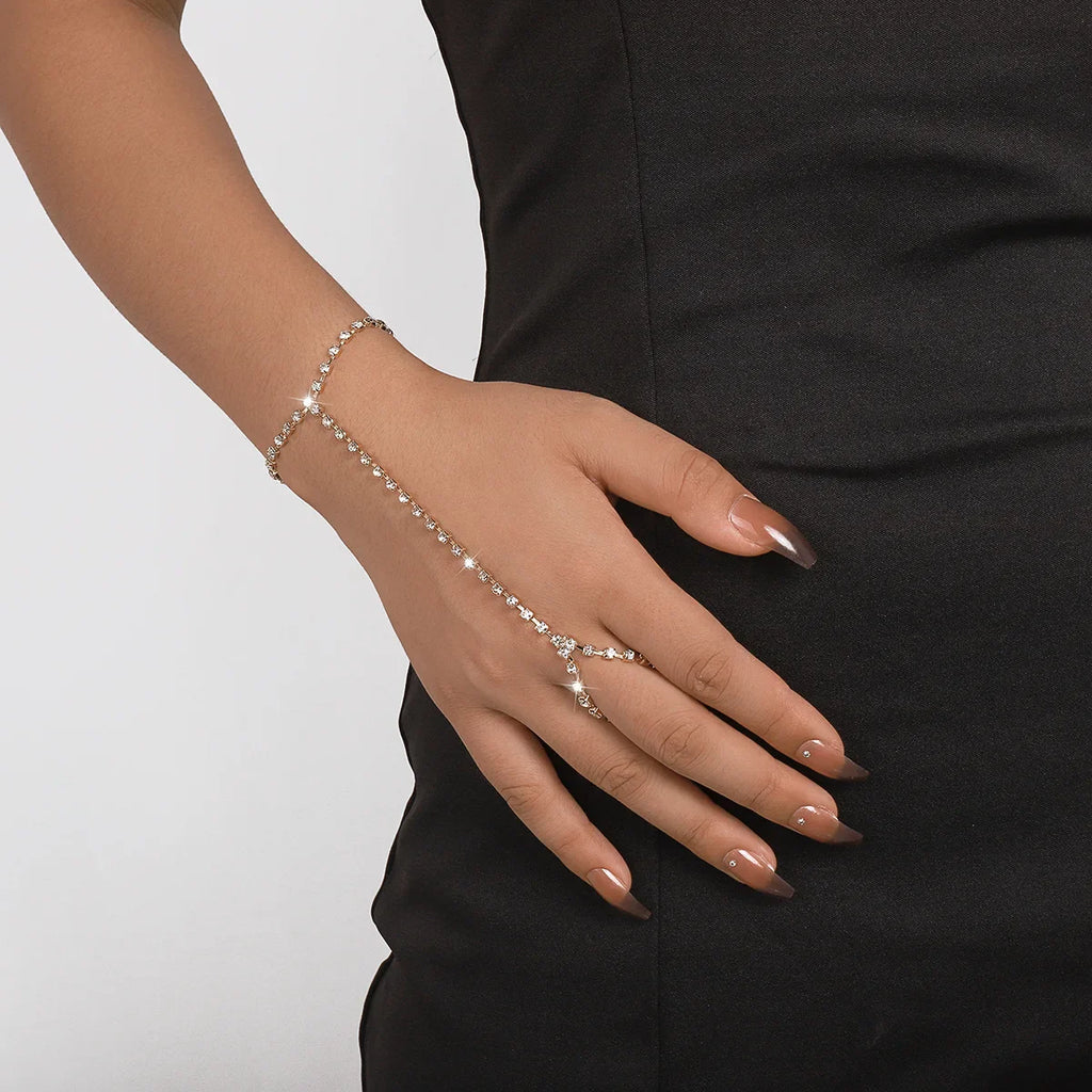Rhinestone Hand Bracelet Women’s Jewelry Hand & Finger Chain silver