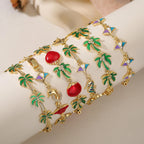 Green enamel palm bracelet with red shells