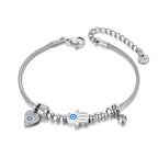 Protection Bracelet with Hamsa Hand and Blue Eye Silver