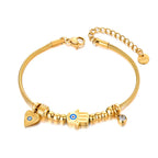 Protection Bracelet with Hamsa Hand and Blue Eye Gold