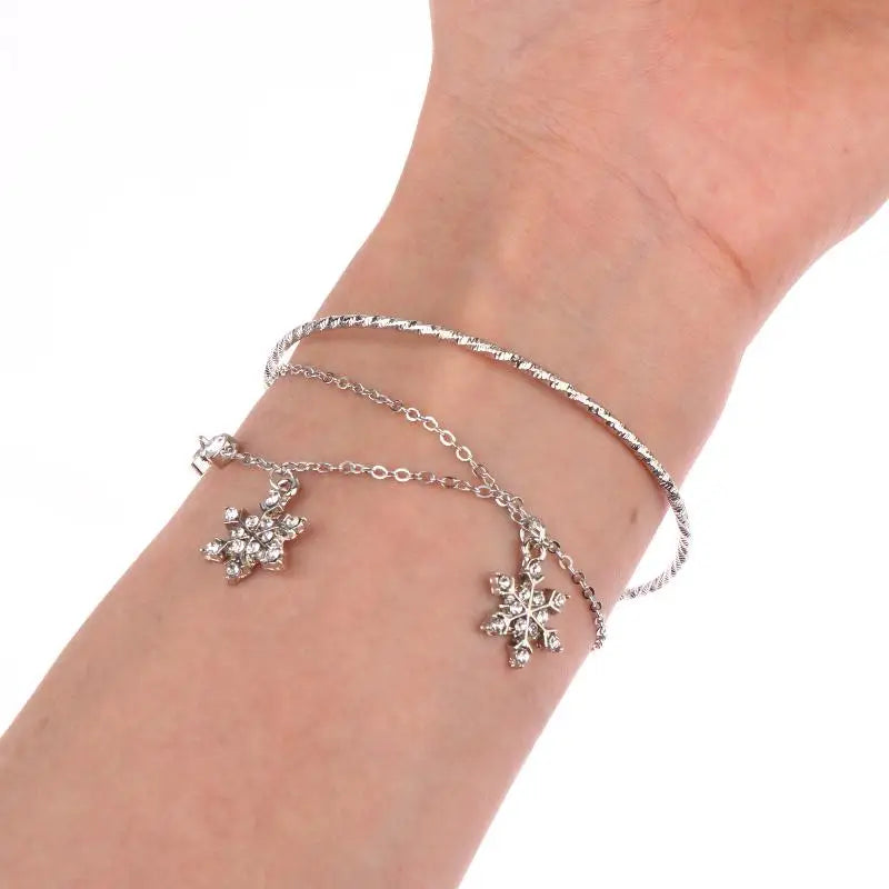 Double Bracelet with Crystal Snowflakes