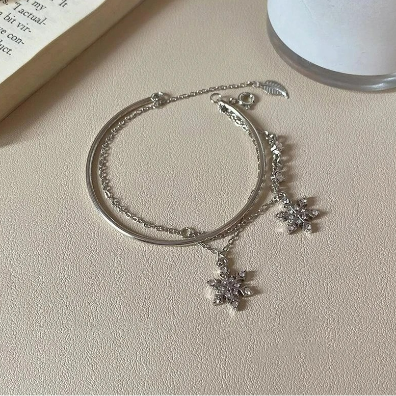 Double Bracelet with Crystal Snowflakes