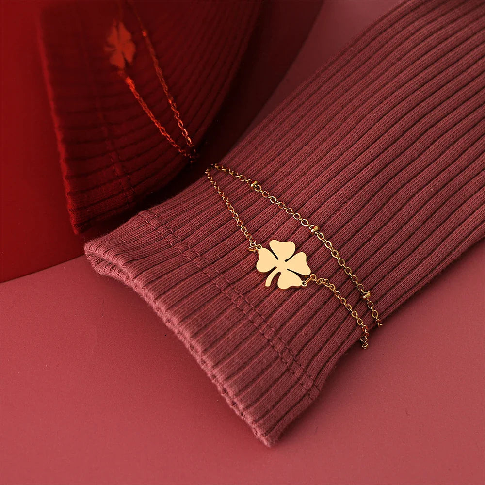 Double Bracelet with 4-Leaf Clover gold