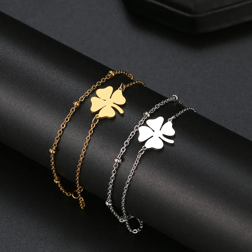  Double Bracelet with 4-Leaf Clover gold