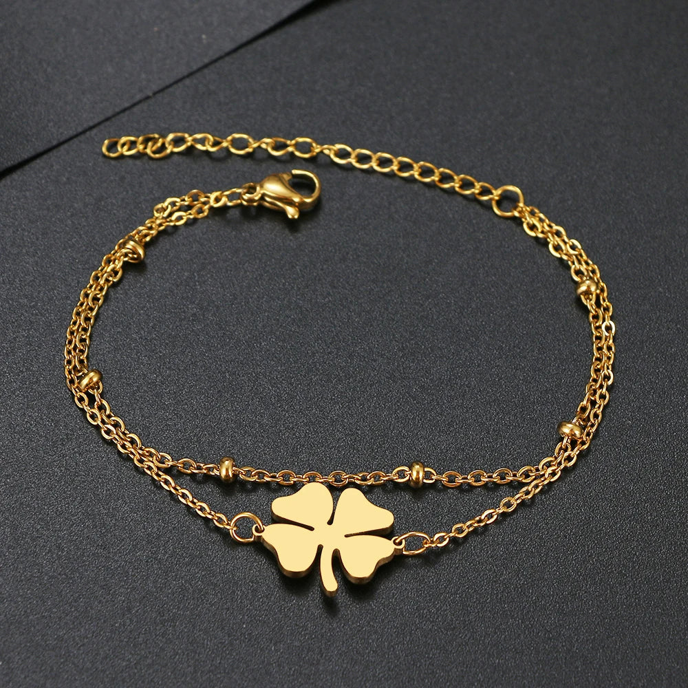 Double Bracelet with 4-Leaf Clover gold