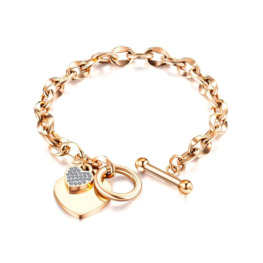 Double Heart Women's Chain Bracelet Rose Gold